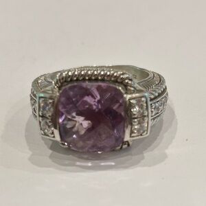 Judith Ripka Sterling Amethyst & CZ Ring. Size 8